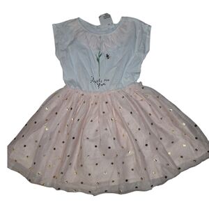 H&M Pink and White Tulle Dress with Gold Polka Dots